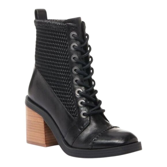 Kelsi Dagger Weaver Black Leather Heeled Lace-up Ankle Boots Women's 7.5 M - Picture 2 of 14